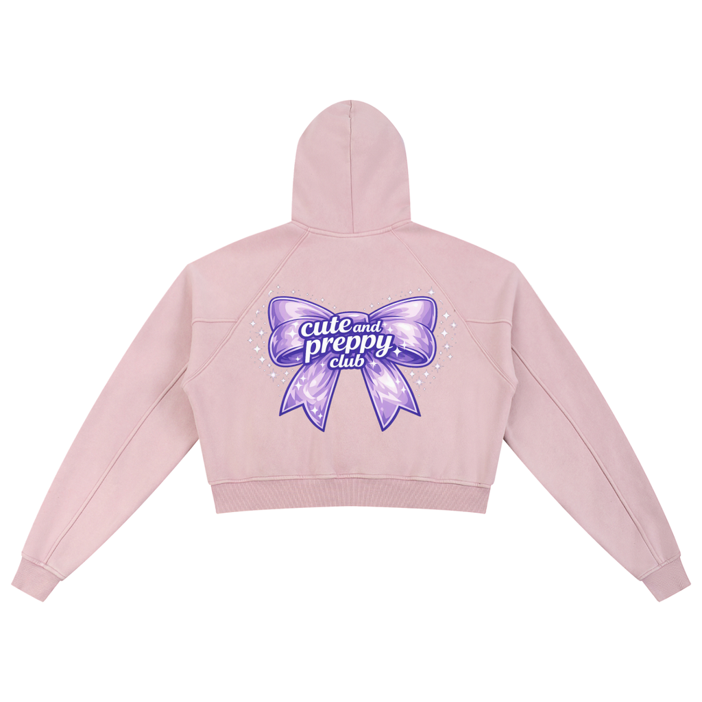 Cute & Preppy Bow Crop Hoodie - Pink | TOVA T's