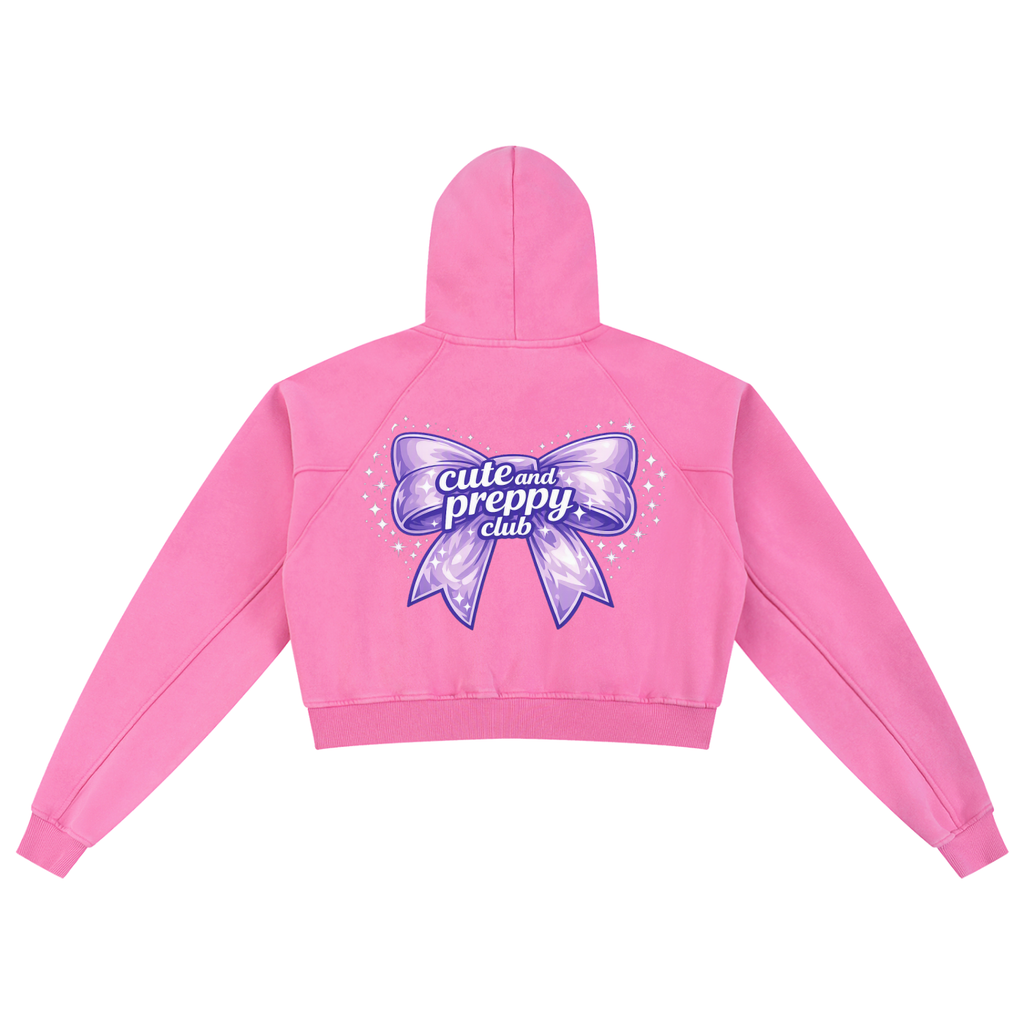Cute & Preppy Bow Crop Hoodie - Pink | TOVA T's